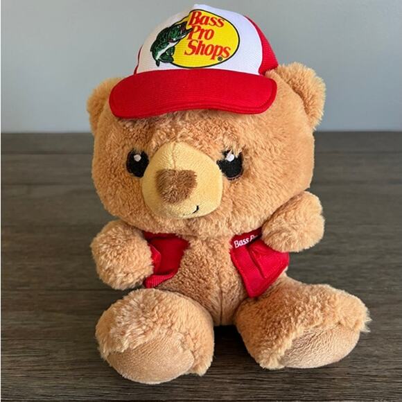 Bass Pro‎ Shops Teddy Bear with Trucker Hat & Vest Plush - Picture 1 of 5